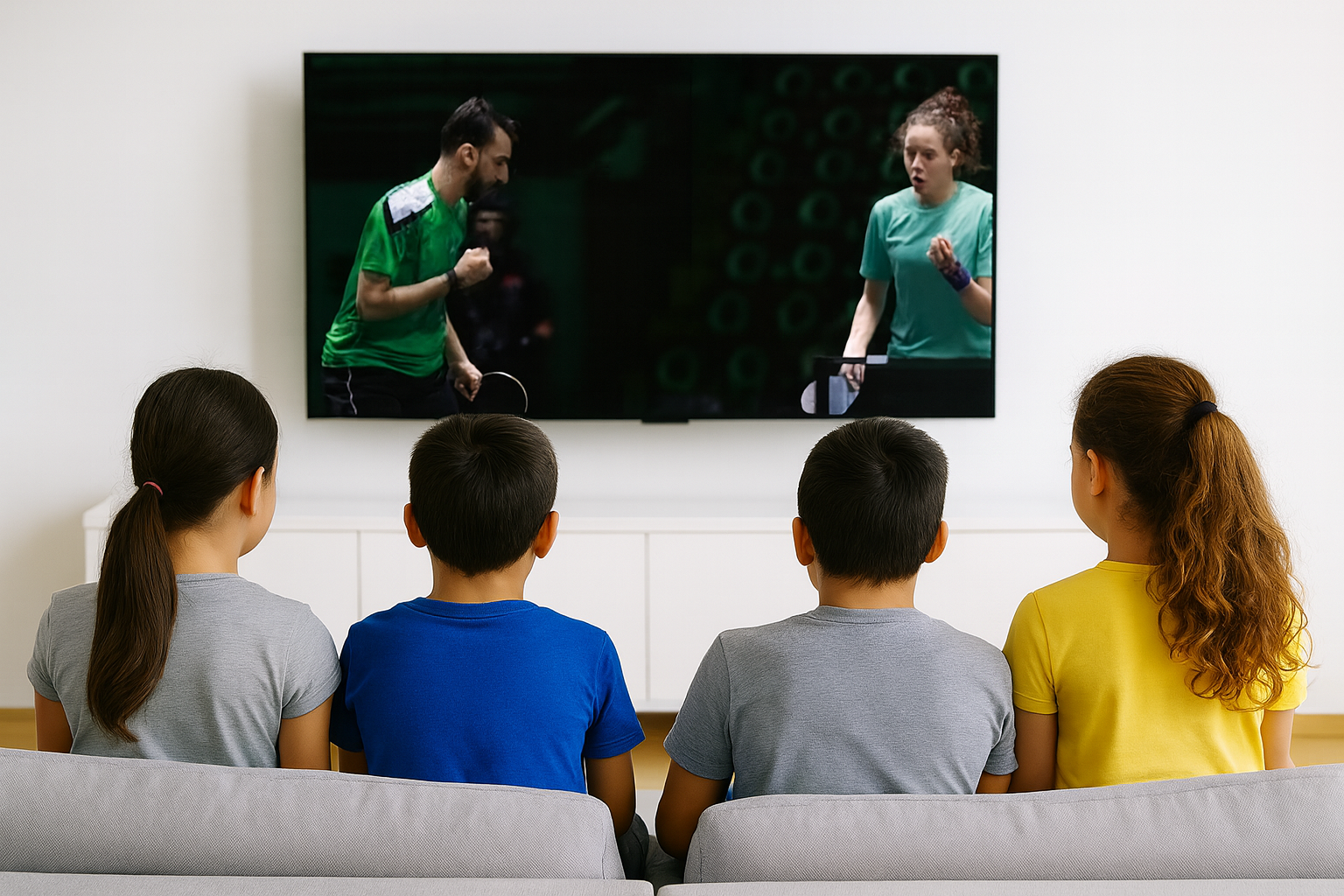 Kids watching table tennis match on television
