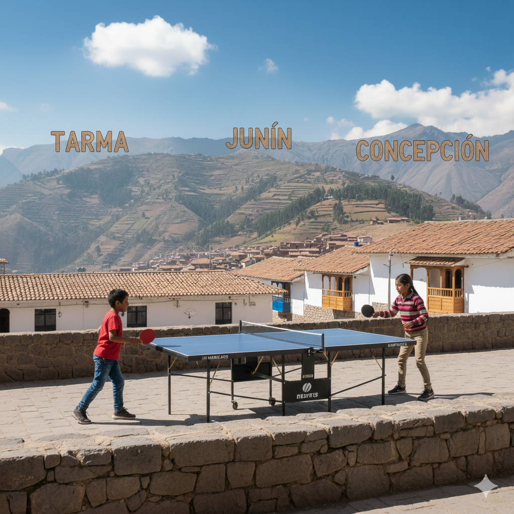 Children playing table tennis in rural Peru's highlands