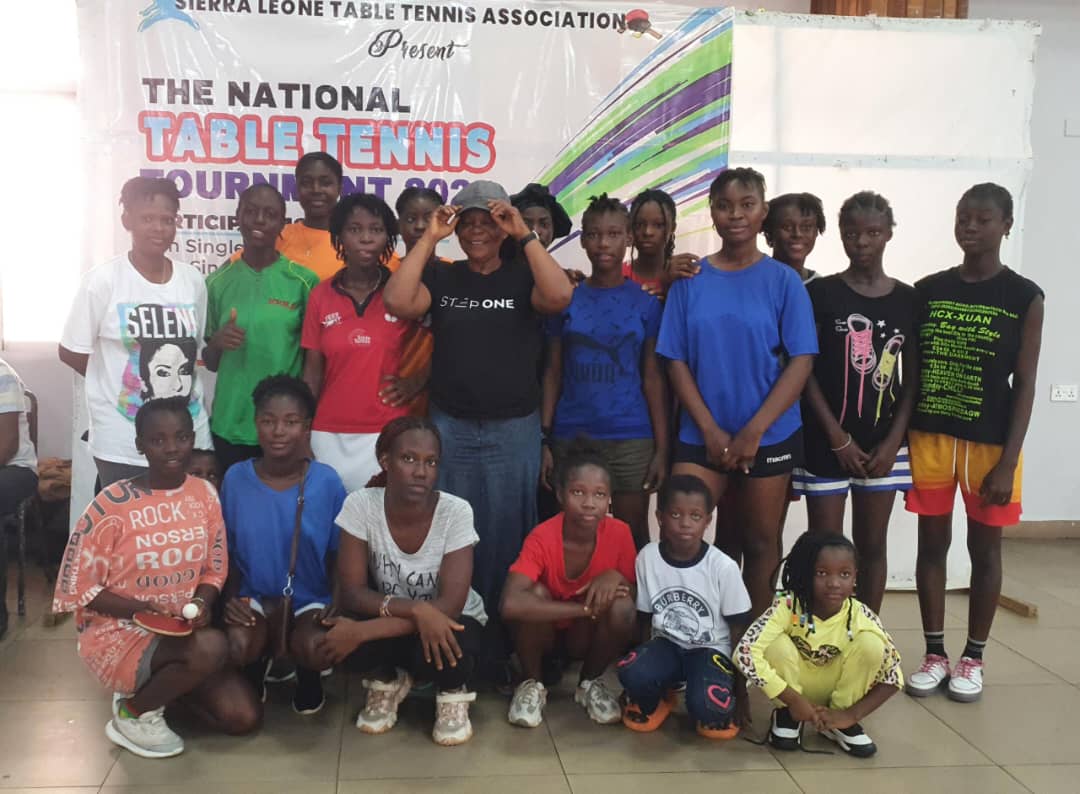 Young female table tennis players at Sierra Leone National Tournament