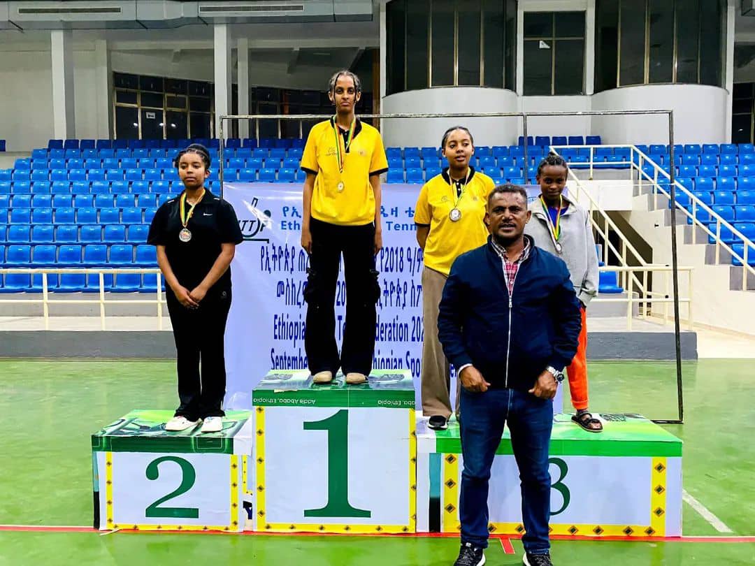Women's 2024 winners on podium at Ethiopia National Table Tennis Championship